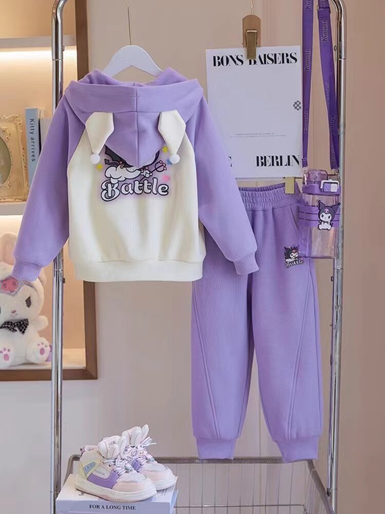 女童库洛米套装秋冬2025新款儿童运动女孩洋气棒球服加绒两件套潮