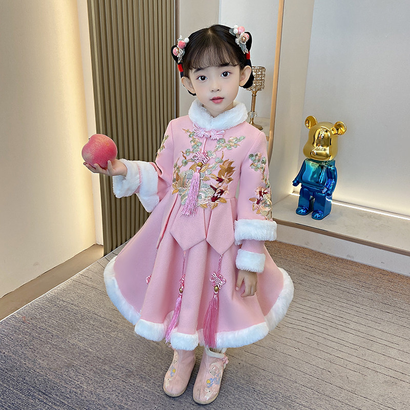 女童2025冬季新款汉服唐装中国风洋气儿童装古风旗袍公主裙拜年服