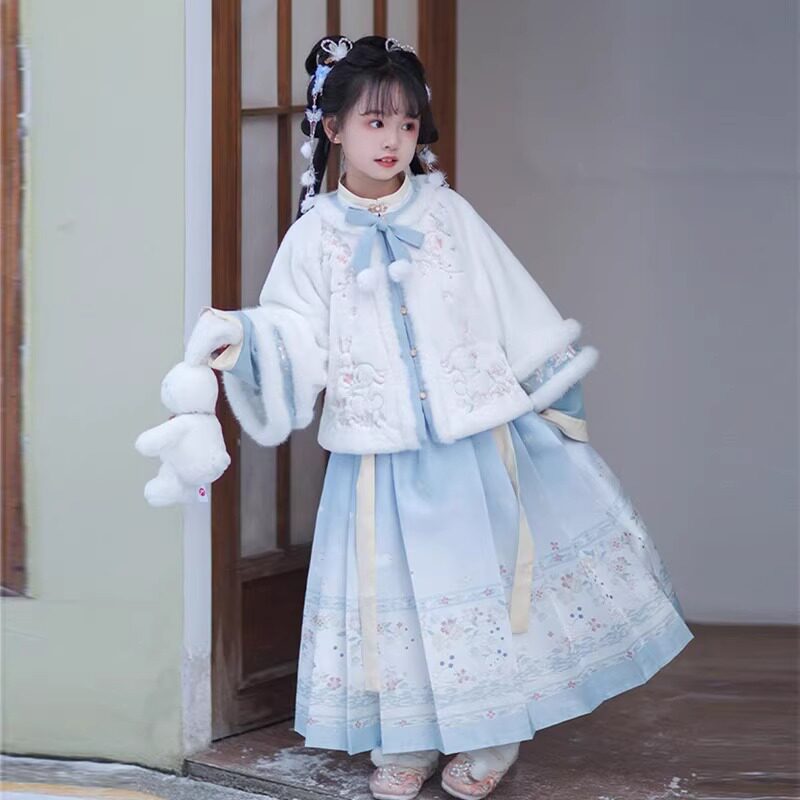 女童汉服加绒拜年服秋冬款加厚中国风儿童古装唐装马面裙冬季新款