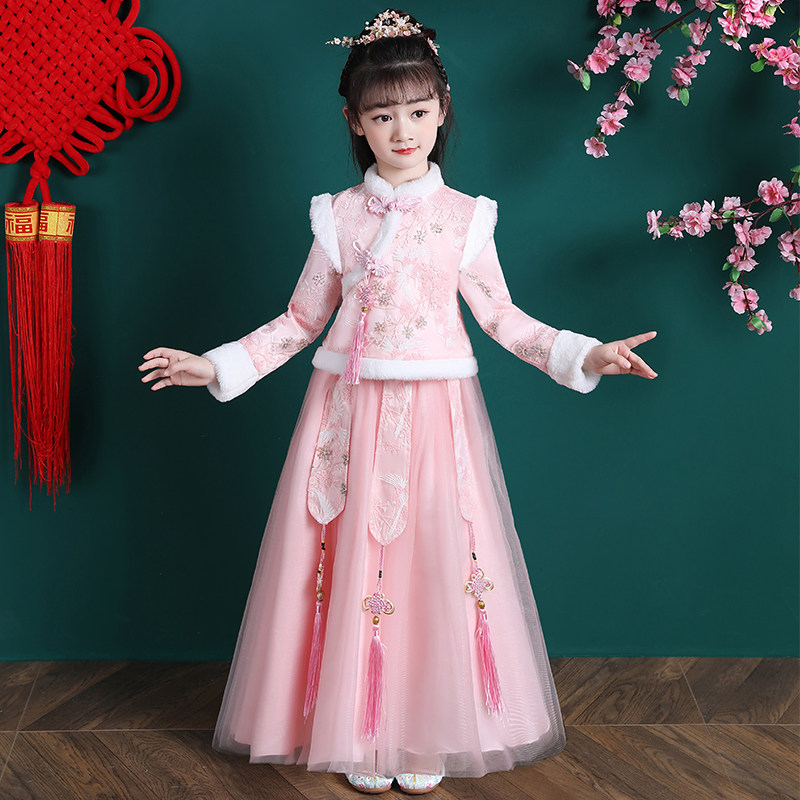 女童汉服冬季新款儿童唐装拜年服套装公主裙女孩冬装新年衣服裙子