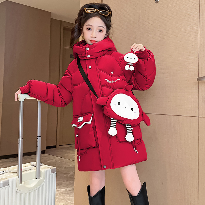 女童羽绒棉衣2025冬装女大童冬季加厚中长款棉服儿童冬款棉袄外套