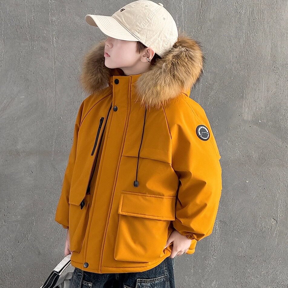 男童加绒外套秋冬款2025新款儿童中大童男孩冬季加厚派克服棉衣