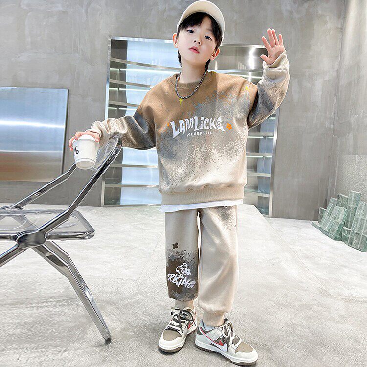 男童套装加绒潮帅气时髦春秋款中小童运动卫衣两件套儿童男孩秋装