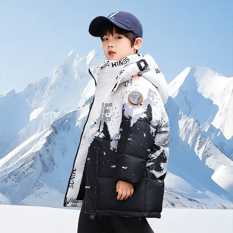 儿童羽绒服中长款男童2025新款冬季男中大童加厚保暖时尚连帽外套