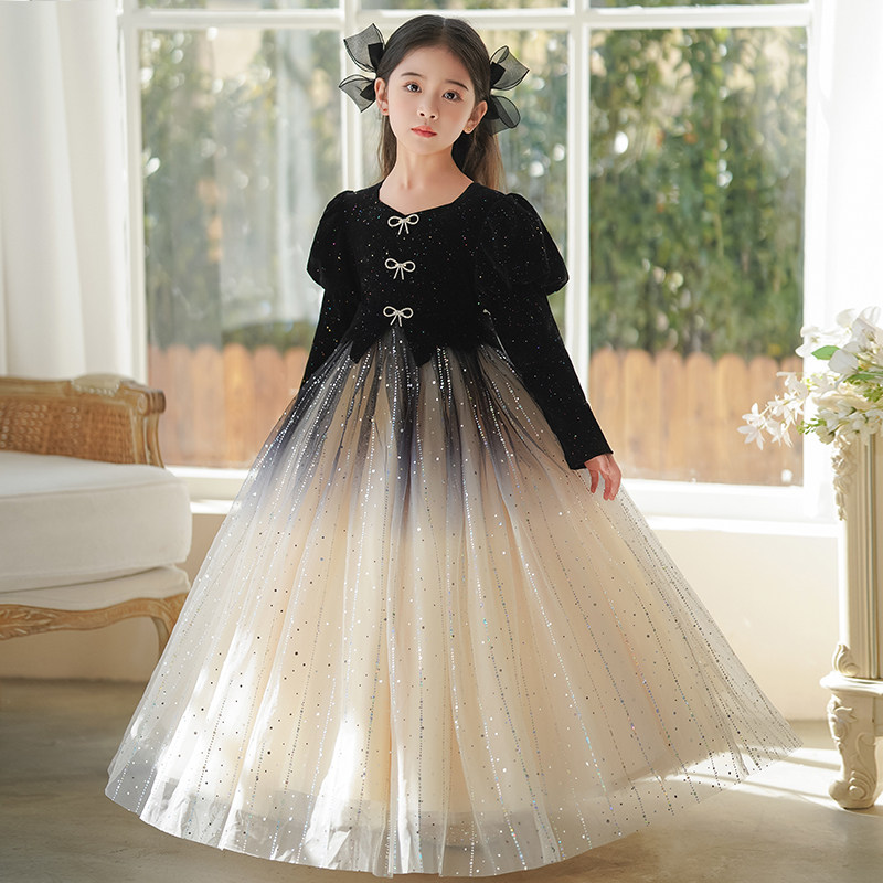 女童公主裙秋冬季2025新款花童小女孩生日连衣裙加厚儿童礼服裙子